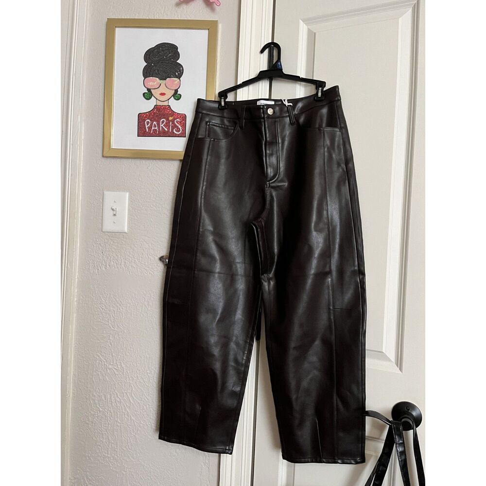PISTOLA Sz 29 Eli High Rise Faux Leather Crop Jeans In French Roast